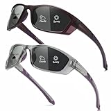 Myiaur 2er Pack Fahrradbrille Selbsttönend Damen Herren Photochrome Polarisierte Wrap-Around Sonnenbrille mit UV400 für Fahrrad Sport
