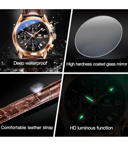 OLEVS Men's Casual Fashion Waterproof Gold Stainless Steel Band Quartz Gold Watches Gifts for Men