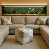 Unstuffed Premium Hair-on Leather Ottoman Pouf, Boho Handmade Genuine Cowhide Square Footstool, Modern Cube Ottoman Footrest for Home Decor Living Room, Bedroom - 18X18 Inch, Grey