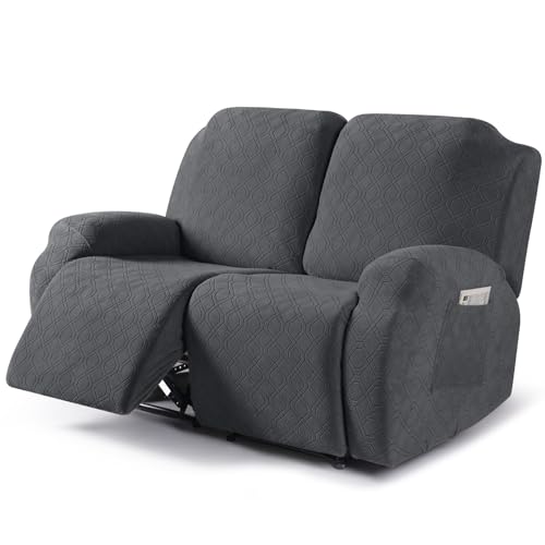 Image of VANSOFY Oversized Recliner Cover, 2-Pieces Stretch Reclining Couch Cover with Pockets Loveseat Sofa Slipcovers Soft Washable Furniture Protector for Dogs Cats(Charcoal Gray)