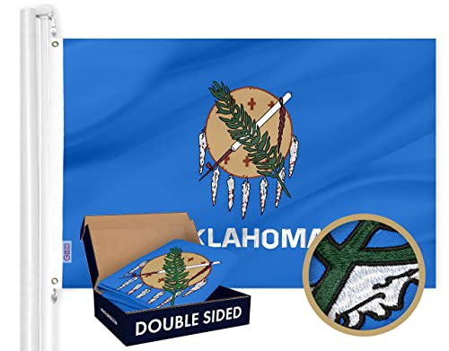 G128 Oklahoma State Flag | 3x5 Ft | Double ToughWeave Series Double Sided Embroidered 210D Polyester | Embroidered Design Indoor/Outdoor Brass Grommets Heavy Duty 2-ply