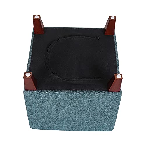 Joveco 16" Cube Ottoman Foot Stool Square Fabric Foot Rest Seat With Wood Legs (Blue) #TOP6