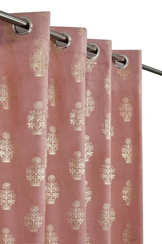 Image of Premium Velvet Long Door Curtains 9 Feet Long, Golden Foil Matka Design Room Darkening Curtains, Thermal Insulated Parda 4 Feet X 9 Feet (48 inch X 108 Inch) - 1 Pcs Pink Colour