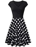 Laksmi Elegant Dresses, Womens Casual Dress A Line Cap Sleeve V Neck (Black White, Medium)