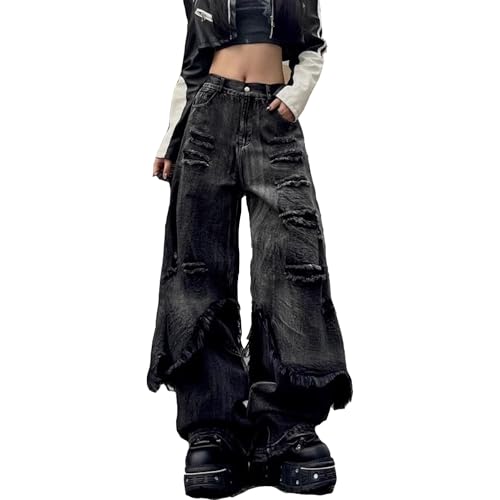 MEINVQIAOTI Streetwear Hip hop Fake Two Piece Distressed Cargo Jeans