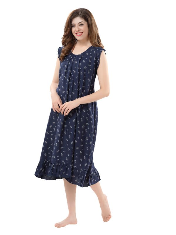 Image of Women's Viscose Blend Comfort Short Nighty with Side Pockets | Soft Printed Short Night Dress for Everyday Wear | Easy to Wear (CS5001)