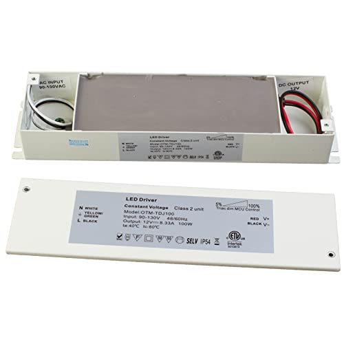 Image of Triac Dimmable LED Driver, ETL 100v-130v to 12v 100w DC Constant Voltage Junction Box Enclosed Power Supply for LED Strip Light Compatible with Lutron Leviton AC Wall Dimmer Control