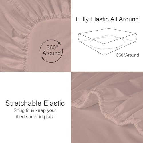 Image of 400TC 100% Egyptian Cotton Queen Fitted Bedsheet (60 x 78 inch) | All-Round Elastic | Fits Upto 12 inch Mattress | Soft & Durable | with 2 Pillow Covers | Cameo Rose Solid Bedsheet Set