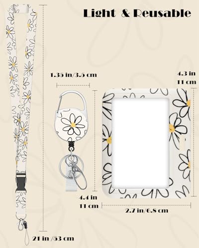 Uniclife Modischer Schiebe Ausweishalter Horizontaler Weiß Blume Kartenhalter Plastik Ausziehbar Schlüsselanhänger Abnehmbare Lanyard Strap geprägte Karte Schutz krankenschwester Frauen Lehrer