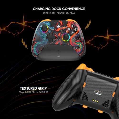 Image of Cosmic Byte Drakon Tri-Mode Controller with Charging Dock, TMR Joysticks, Mechanical Buttons, RGB Lighting, Macro Keys, Trigger Locks, Carrying Case, Interghangeable Top, Gyro, Dual Vibration, PC Software Support (Black)