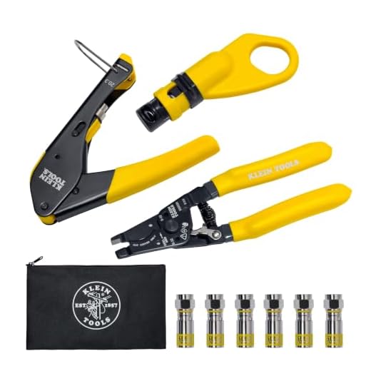 Klein Tools VDV026-211 Coax Installation Kit with Crimp Tool, Cable Cutter, Stripper and F Connectors with Storage Bag