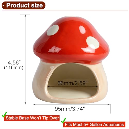 Image of AnRui Ceramic Betta Fish Tank Accessories Decor Cute Mushroom House Aquarium Decoration Hideout Cave Ornament for Small Fish, Shrimp, Goldfish and Reptiles (Red)