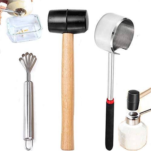 Coconut Opener Set for Young and Mature Coconuts, Stainless Steel Knife and Hammer Coconut Tools for Meat Removal Home Kitchen Utensils