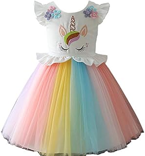 Girls Unicorn Costume Dress Princess Flowers Rainbow Dresses up Child Cosplay Wedding Party Tutu Sleeveless Fancy Up (2 years)