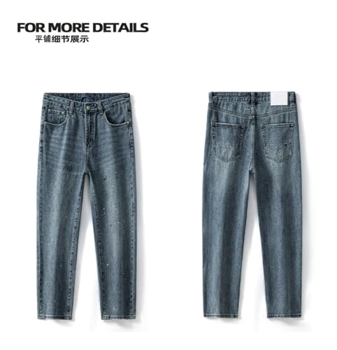 Pants Trousers Denim Niche Design Splashed Blue High Street Jeans Versatile Straight Leg Wide Casual Long for Men3