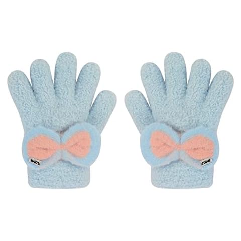 Cute Winter Gloves for Kids Baby Boys Girls, Warm Knitted Touch Screen Children Gloves Full Finger Plush Gloves Ski Outdoor, Blue B, One Size Cover
