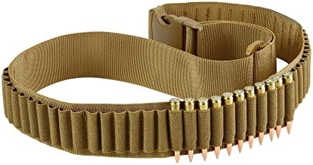 50 Rounds 556/762 Ammo Shell Holder Belt for 308 Cal. 30-30 30-06 .762 AK Shell Bandolier Cartridge Belt Carrier Tactical Hunting Shooting Accessory Khaki