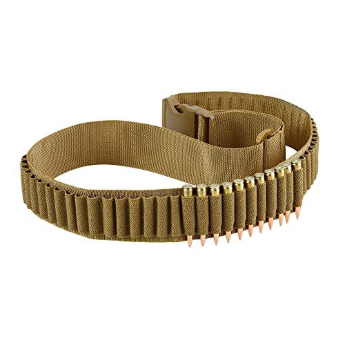 50 Rounds 556/762 Shell Holder Belt for 308 Cal. 30-30 30-06 .762 Shell Bandolier Cartridge Belt Carrier Tactical Hunting Shooting Accessory Khaki