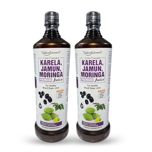 Image of Hakim Suleman's Cold Pressed Karela Jamun Moringa Juice - Natural Herbal Drink, Supports Blood Sugar & Immunity, No Added Sugar, Preservatives or Artificial Flavours - 900 ml (Pack of 2)