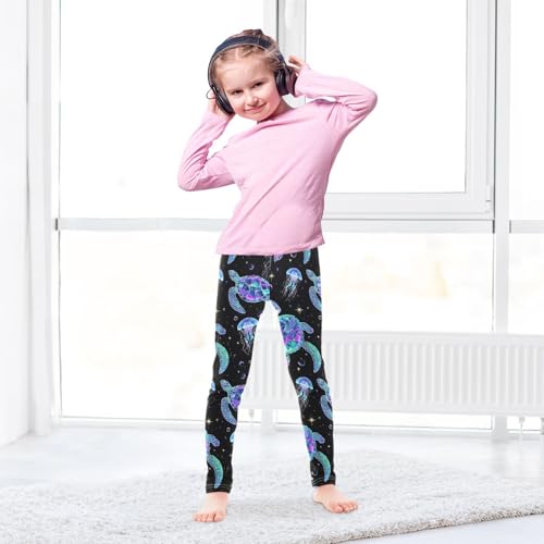 ALAZA Girls' Leggings Children's Yoga Pants Skinny Printed Dance Neon Jellyfish Turtle Comfortable 4T3