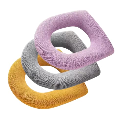 Zerodeko 3Pcs Washable Toilet Seat Cover Pad Soft Toilet Warmer Cushion for Bathroom Reusable and Easy to Install Suitable for All Ages Gray Purple Yellow Colors