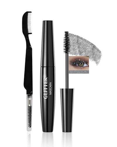 Black Glitter Mascara,Shimmer Sparkle Diamond Colored Mascara for Eyelashes Define Long Lasting Curling,Multi-Use Shimmer Voluminous Colorful Máscara Party Stage Use Eyes Makeup for Women-05