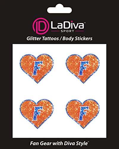 Florida Heart Glitter Sticker Face Tattoo 4pk Decal, NCAA Fan Gear, Game Day, Tailgate, Graduation, Gift, Stocking Stuffer, College Sports Fans for University of Florida Gators