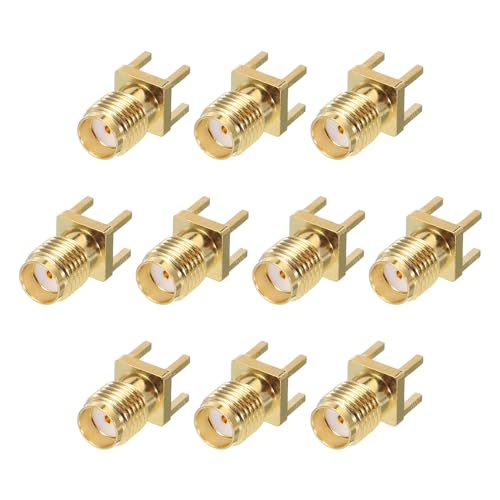 sourcing map 10pcs SMA Female PCB RF Coaxial Adapter 50 Ohm Gold Plated for PCB Antenna, Ground Transmission System