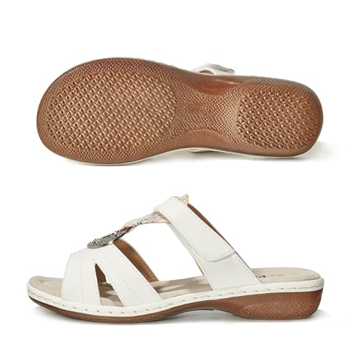 COLLECTION Women's Comfortable Low Wedge Slide Sandals – Dressy Slip-On with Soft Leather, Arch Support, Adjustable Straps & Memory Foam (Orthopedic Friendly)4