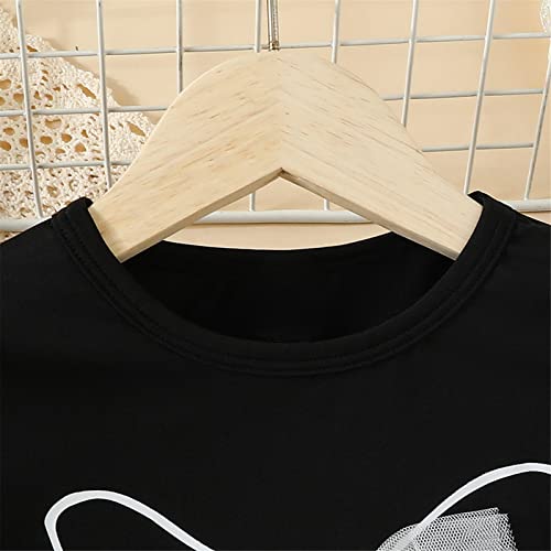 Camiseta infantil de manga curta preta com estampa de borboleta grande, gola redonda, para meninos d
