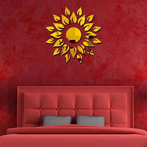 Image of Bikri Kendra - Sun Shine Golden Decorative Mirror Stickers for Wall, Wall Mirror Stickers, 3D Acrylic Stickers Wall Stickers for Hall Room, Bed Room, Kitchen Living Room Kids Room-Self-Adhesive