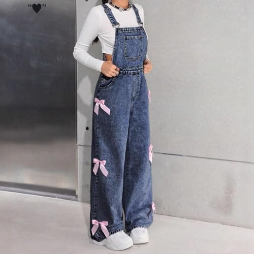 Salopette en jean pour filles délavée effet flocon style décontracté