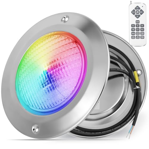 COOLWEST Foco LED Piscina Relleno de Resin 36W RGB, Lámpara Piscina Acero inoxidable para Superficie Extraplano, Luces Piscina LED con Remoto, IP68 Impermeable, Regulable,12V AC/DC
