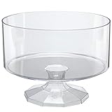 Disposable Pedestal Trifle Bowl, 3 Pack – 8” Round Clear Elegant Plastic Food and Dessert Server With Decorative Base for Buffet Tables, Parties and Events - Ultra Durable and Reusable - by Prestee