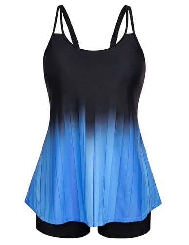 Hanna Nikole Women's Tankini Swimsuits to Cover Belly Fat Loose Fit Body Shaping Swimwear Gradient Blue 28 Plus