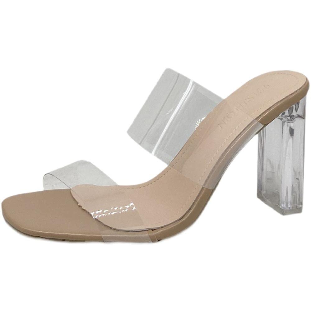 Sandalia transparente de modo elegante, sandalias de cristal simples; tacones altos transparentes de las señoras-7cm_39, sandalias de ducha antideslizantes