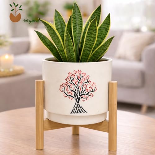 Image of Niyara Designer Ceramic planters pots for Indoor Outdoor Home, Garden Office Decor Balcony Planters Gamla Flower Size- Large, 8 inches (Tree Print)