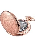 Hicarer Quartz Pocket Watch for Men with Black Dial and Chain Vintage Roman Numerals Christmas Gifts Birthday (Rose Gold)