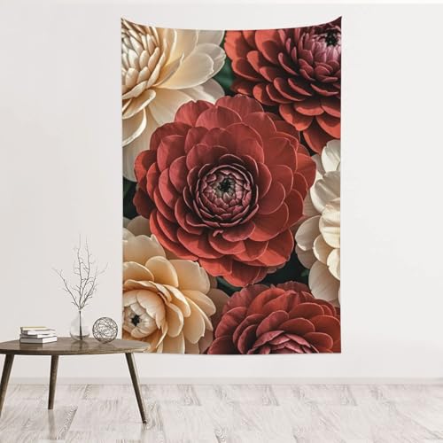 Tapisserie murale fleurs rouges grand format déco murale salon velours pêche