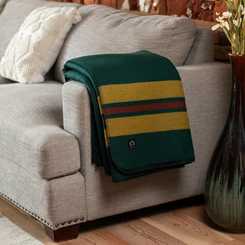 Image of Arcturus Rainier Wool Throw Blanket - 50 inchx60 inch Throw for Sofa or Bed - Classic Heritage Striped Design - Perfect for Cozy Home Decor & Outdoor Fire Pits (Fort Vancouver)