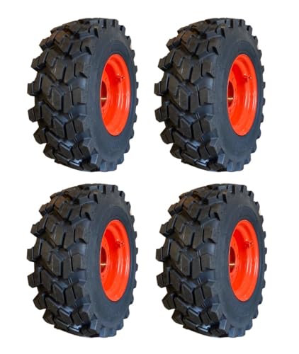 Set of 4-Heavy Duty 12-16.5 Forerunner SKS-9 Skid Steer Tires on Wheels/Rims (8 lug) for Bobcat 825, 843, 853, 863, 873 & more - 12X16.5-14 PLY- Good Snow Traction - Self-cleaning tread (SKS753 STYLE)