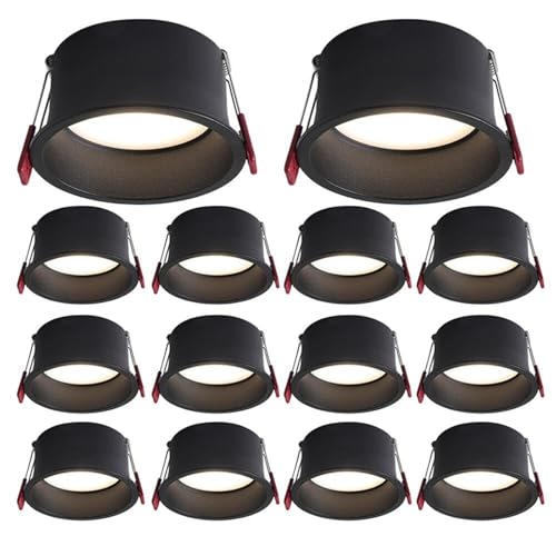 14 piezas Downlight empotrable negro de 2,5 pulgadas y 3,5 pulgadas, redondo sin cámara. Focos de copa profunda, luces de techo de montaje empotrado, ajustables 6000K/4000K/3000K(12w,Warm light)