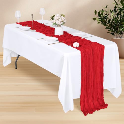 RealBox 14 Pack Red Cheesecloth Table Runner 17x108 Inch Semi Sheer Boho Gauze Cheese Cloth Fabric Table Runners, for Wedding Party Baby Shower Birthday Home Decor Garden Farmhouse by RealBox - Used condition - Image 3