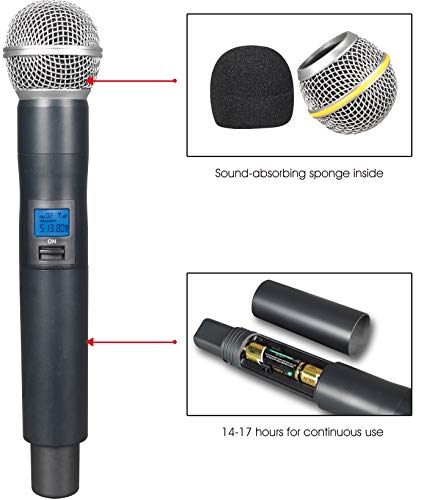 Innopow Wireless Microphone System, Dual Uhf Metal Cordless Mic Set, Long Distance 150-200Ft,16 Hours Continuous, Fixed Frequency, Use For Karaoke Singing, Family Party,Church(Wm200) #TOP3