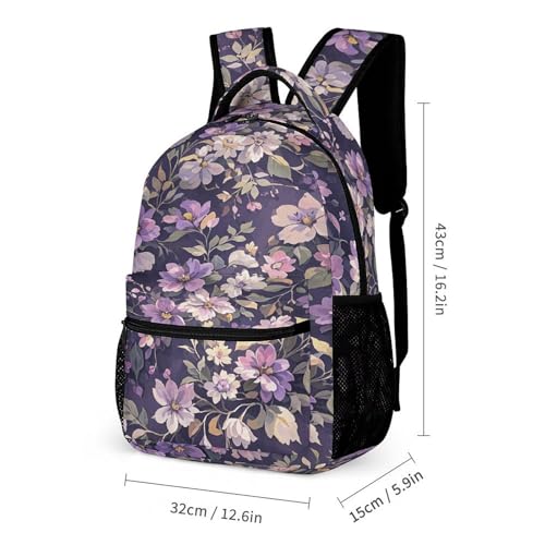 3Pcs Backpack Sets Purple Vine Vignette Print Travel Daypack 3 in 1 Lightweight Backpack Set with Lunch Bag And Cosmetic Bag2