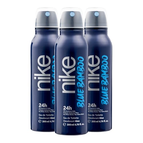 NIKE - Blue Bamboo Pack de 3 x 200 ml, Desodorante Hombre Spray, Desodorante Antimanchas para Todo Tipo de Piel, 0% Sales de Aluminio, de Larga Duración, Fragancia Aromática Marina Amaderada