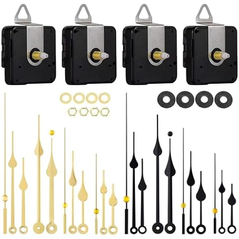 EMOON 4 Pcs Different Shaft Clock Mechanism kit with 8 Pack Clock Hands, DIY Wall Clock Repair Replacement Motor Parts.(Total Shaft Length (Total Shaft length16.5mm,20mm,20mm,23mm) Cover