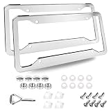 2 Pcs 4 Holes Stainless Steel License Plate Frame，Car License Plate Holder Bracket with Mount Hardw