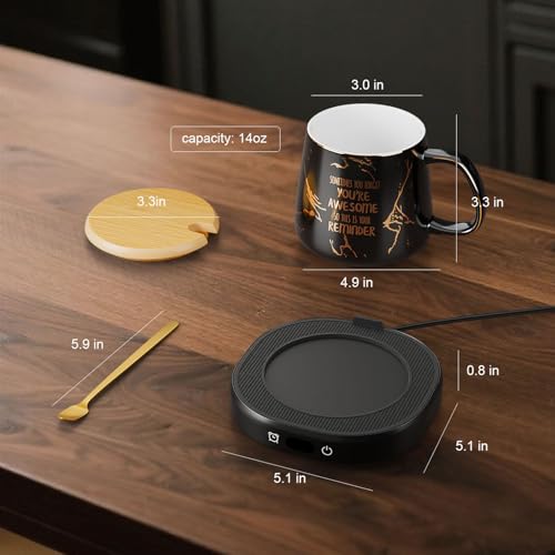 Image of Coffee Mug Warmer with You are Awesome Mug Set Electric Cup Warmer for Desk | Tea Beverage Coffee Warmer for Office & Home, 8H Auto Shut Off, 4 Temperature Setting, Birthday Christmas Gifts for Women Men