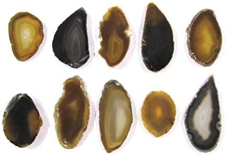 Zentron Crystals - Juego de 12 rodajas de ágata pulida en bolsa de terciopelo (natural)